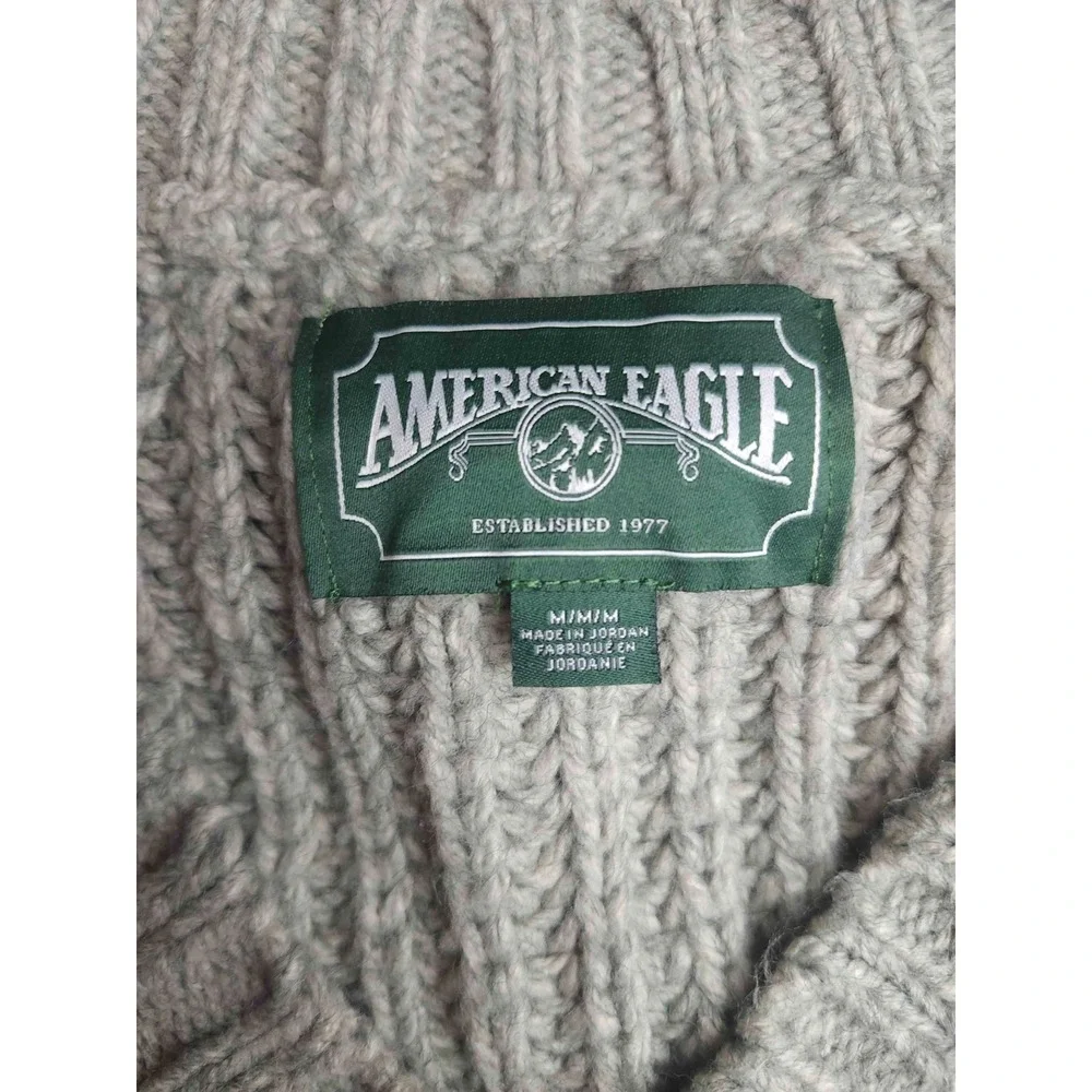 American Eagle Sweater Womens Medium Green V-Neck Knit Pullover Textured Chunky